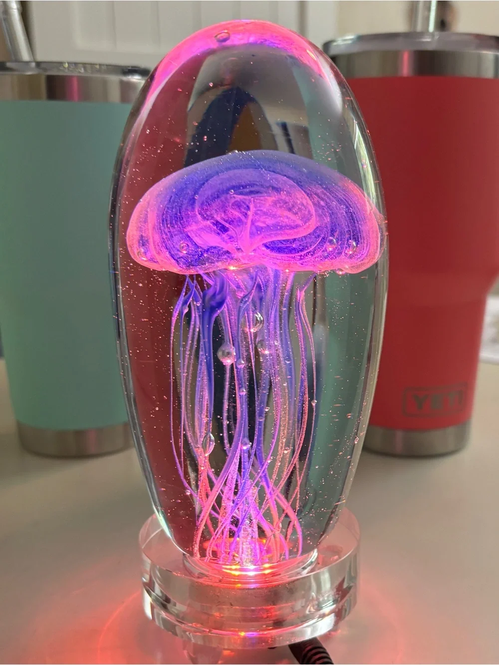 LED Jellyfish Glass Accent Lamp - Multicolor With One Large and One Mini
